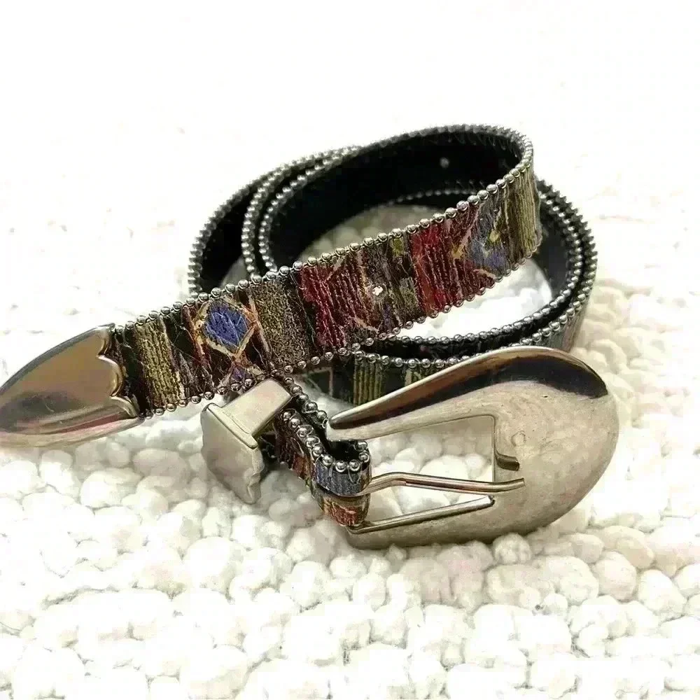 Elite Southwestern Aztec Multicolored Silver Buckle w/ Silver Accent Belt Size L